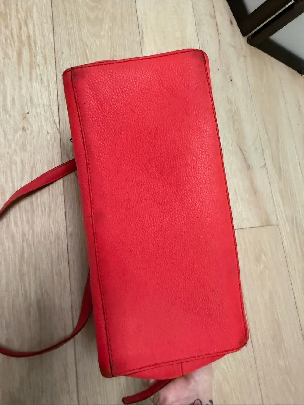 kate spade Red Leather Pebbled Satchel with Adjustable Strap